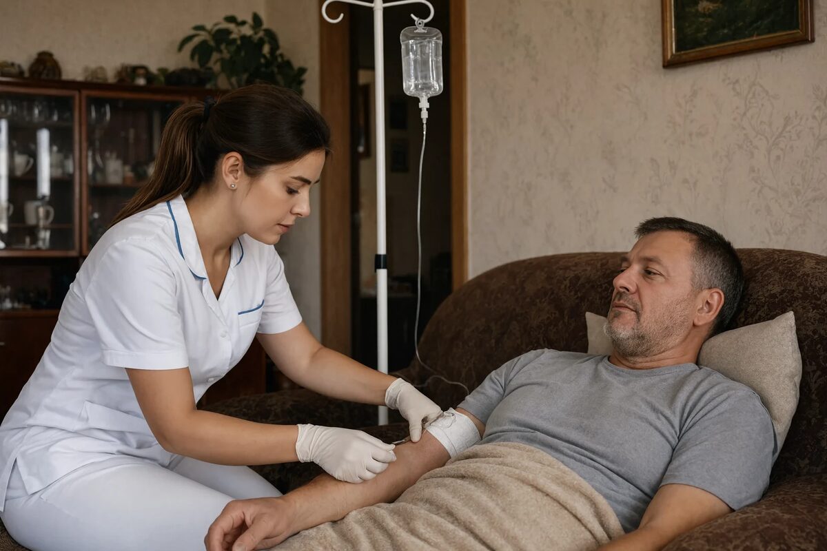 Специалист готовит пациента к лечебной процедуре
